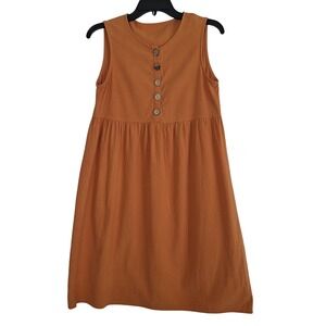 Cottagecore Womens Burnt Orange Sleeveless Babydoll‎ Button Front Midi Dress M